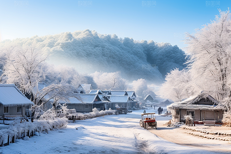 东北雪乡雪景景区素材