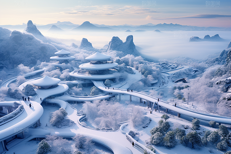 东北雪乡大雪雪景素材