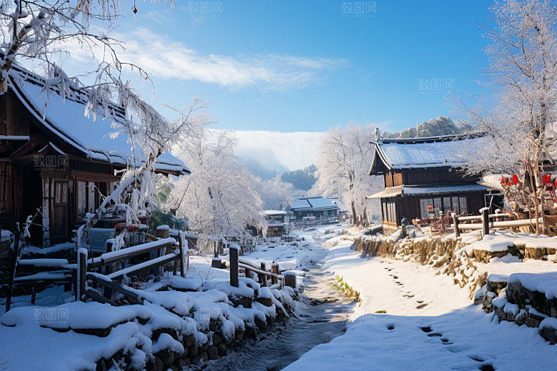 东北雪乡景区雪景素材