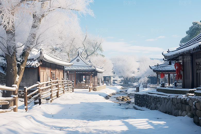东北雪乡雪景大雪素材