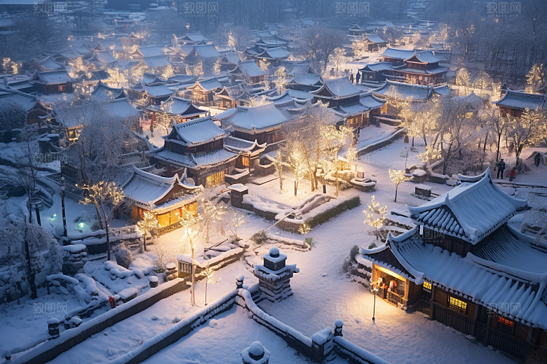东北雪乡雪景大雪素材