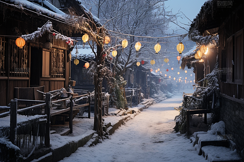 东北雪乡雪景景区素材