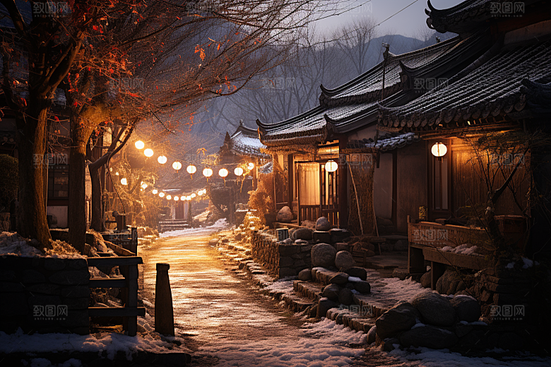 东北雪乡雪景景区素材