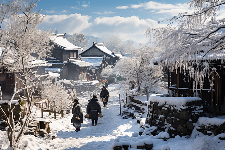 东北雪乡景区高清素材