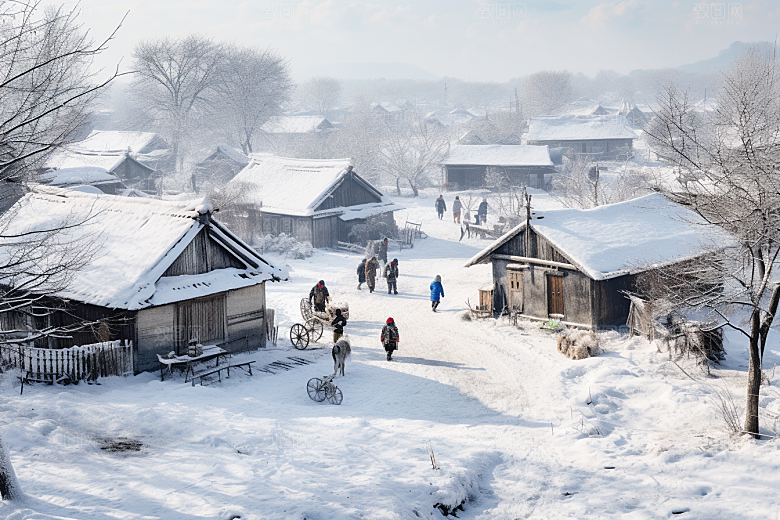 东北雪乡大雪雪景素材