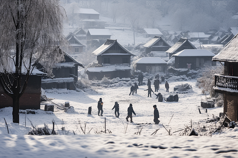 东北雪乡雪景景区素材