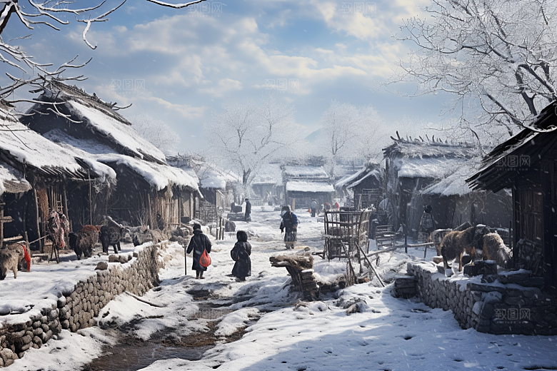 东北雪乡景区雪景素材