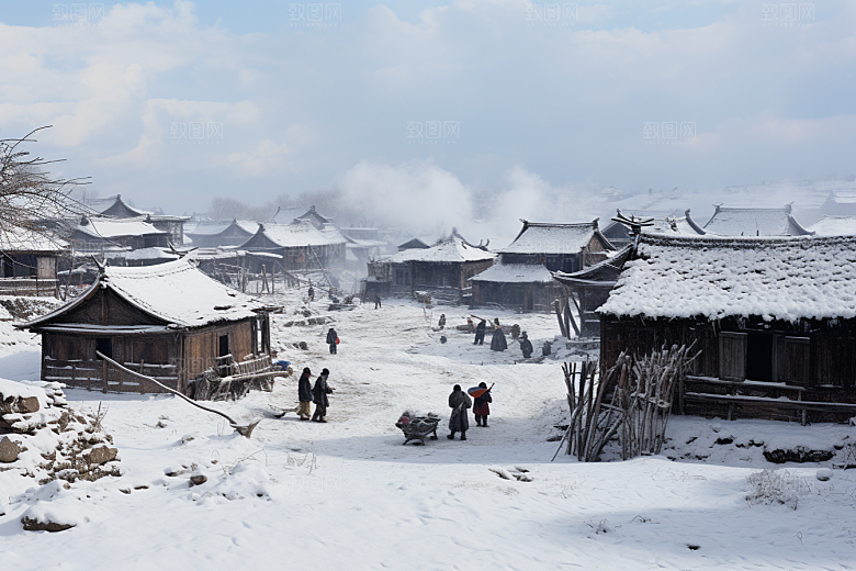 东北雪乡大雪雪景素材