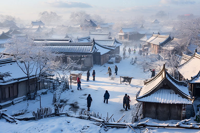 东北雪乡景区大雪素材