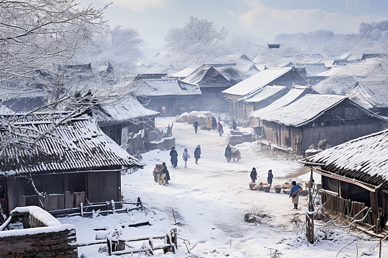 东北雪乡大雪景区素材