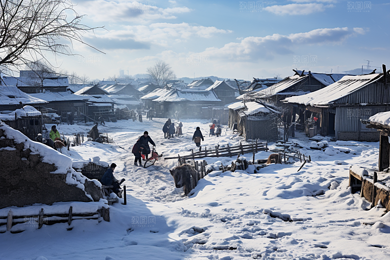 东北雪乡大雪雪景素材