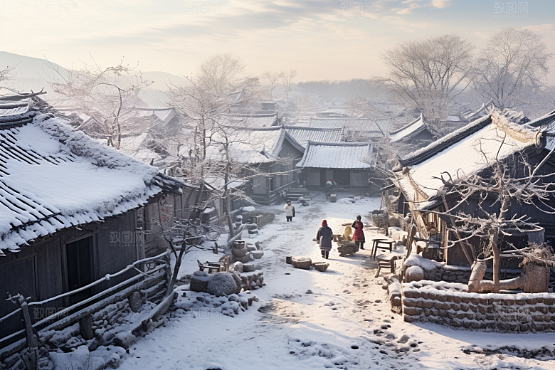 东北雪乡景区大雪素材