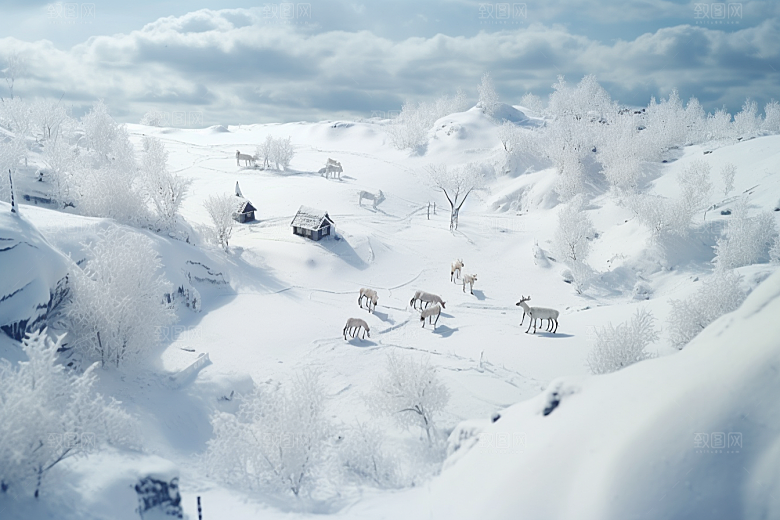 东北雪乡景区雪景素材
