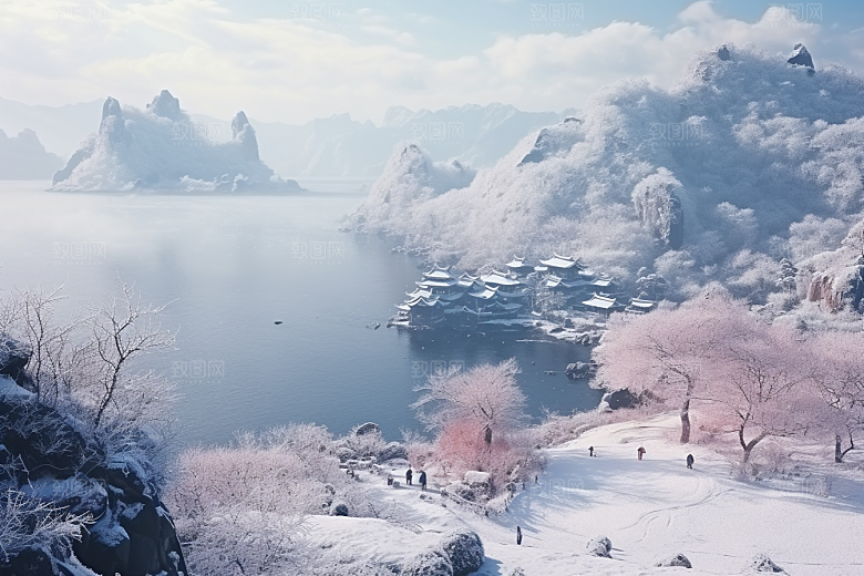 东北雪乡雪景景区素材
