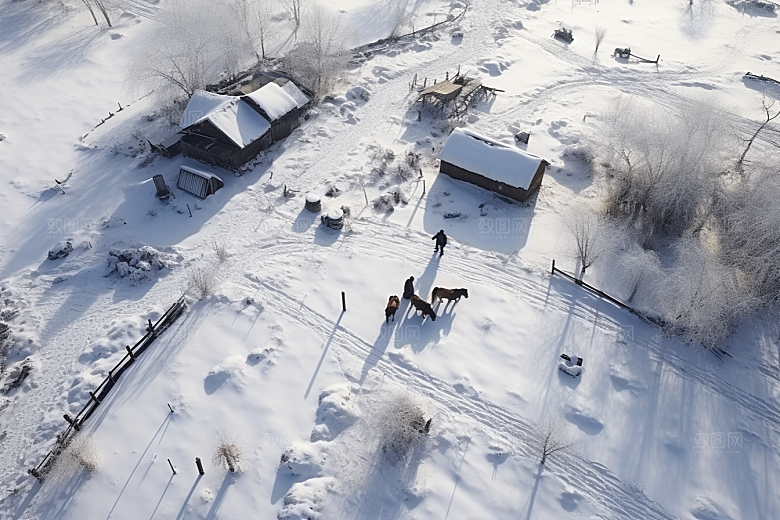 东北雪乡雪景北方素材