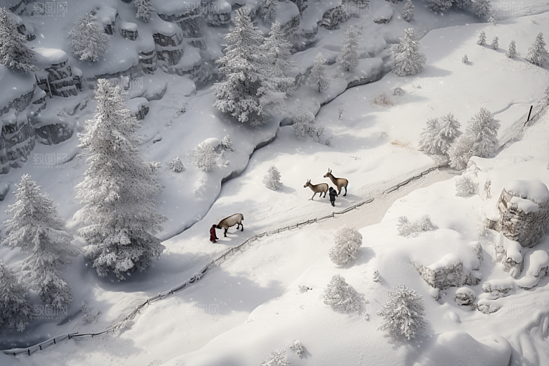东北雪乡景区雪景素材