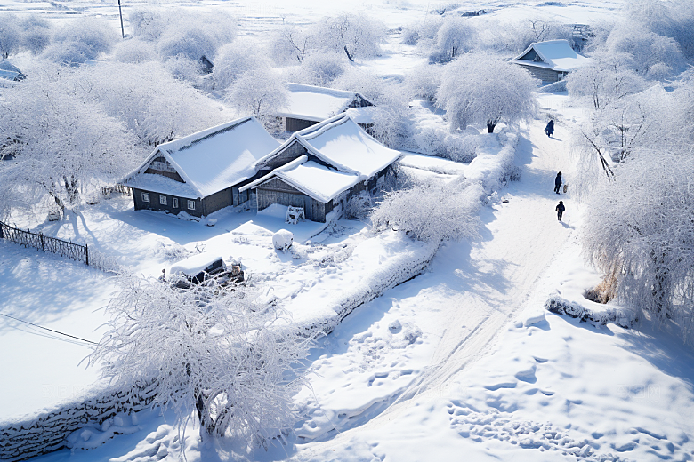 东北雪乡雪景风光素材