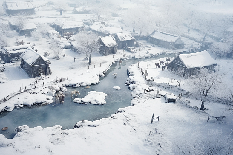 东北雪乡雪景景区素材