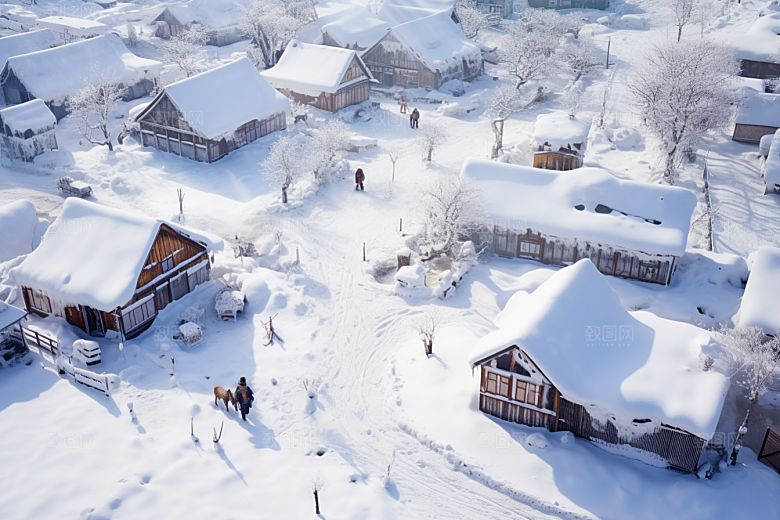 东北雪乡大雪雪景素材