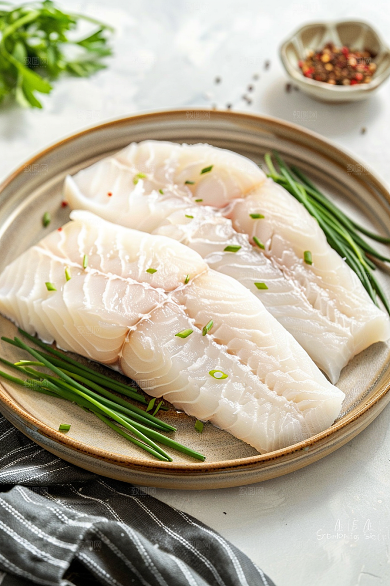 鳕鱼肉质细腻冰鲜摄影图
