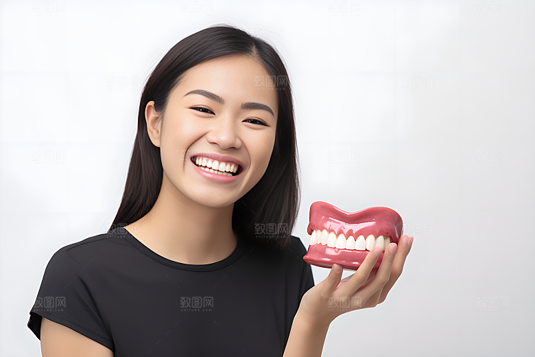 牙科广告人物牙病防治假牙模型摄影图