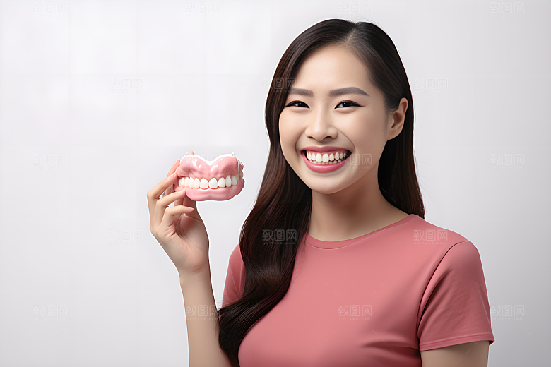 牙科广告人物假牙模型笑容摄影图
