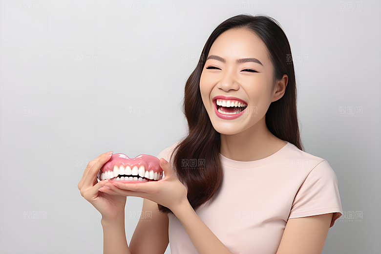 牙科广告人物高清假牙模型摄影图