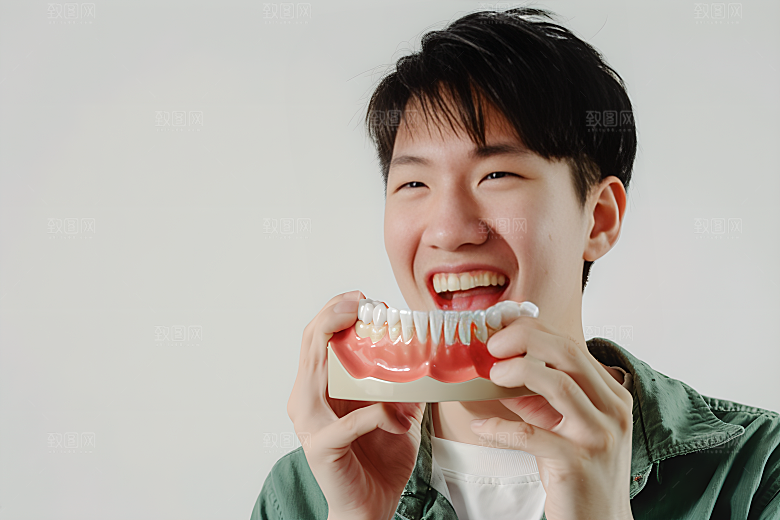 牙科广告人物牙病防治假牙模型摄影图