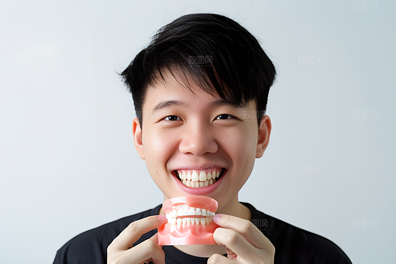 牙科广告人物假牙模型牙科诊所摄影图