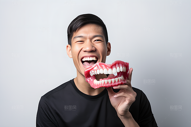 牙科广告人物假牙模型人物肖像摄影图