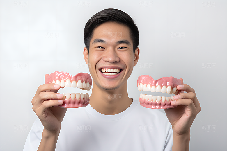 牙科广告人物假牙模型高清摄影图