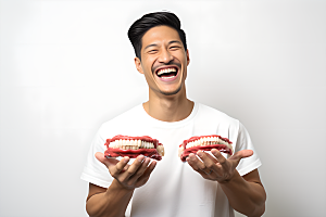 牙科广告人物牙病防治假牙模型摄影图