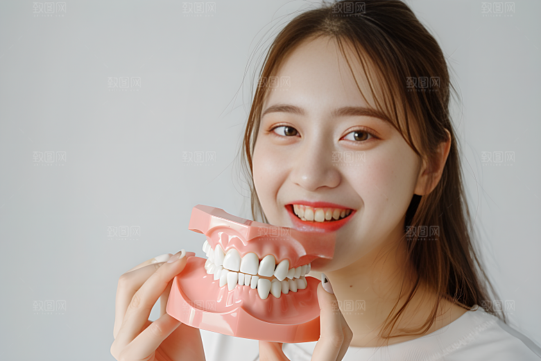 牙科广告人物假牙模型牙病防治摄影图