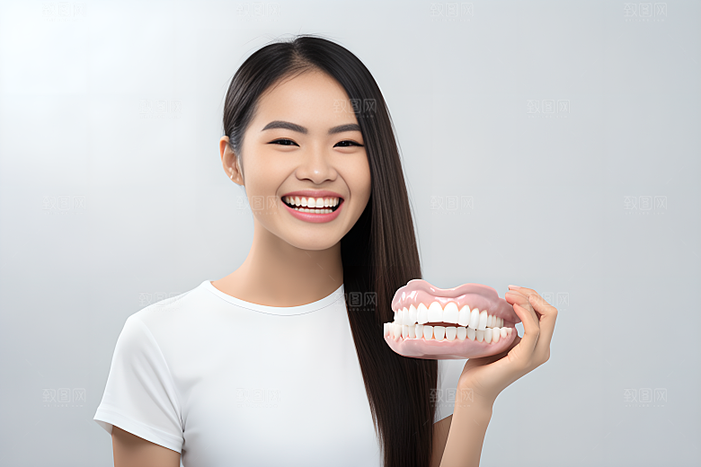 牙科广告人物牙病防治假牙模型摄影图