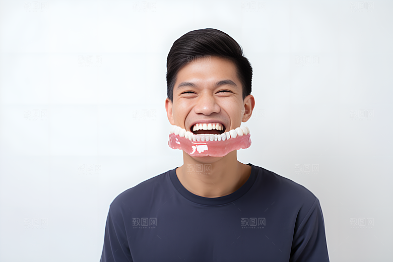 牙科广告人物人物肖像假牙模型摄影图