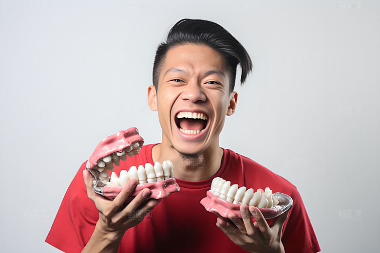 牙科广告人物看牙医假牙模型摄影图
