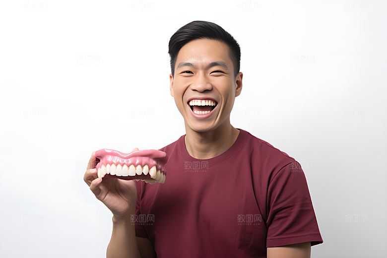 牙科广告人物口腔医院假牙模型摄影图