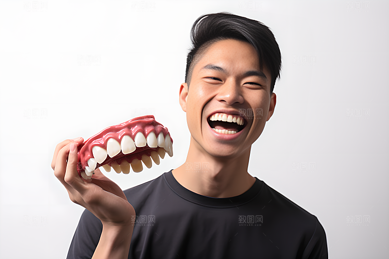牙科广告人物假牙模型笑容摄影图