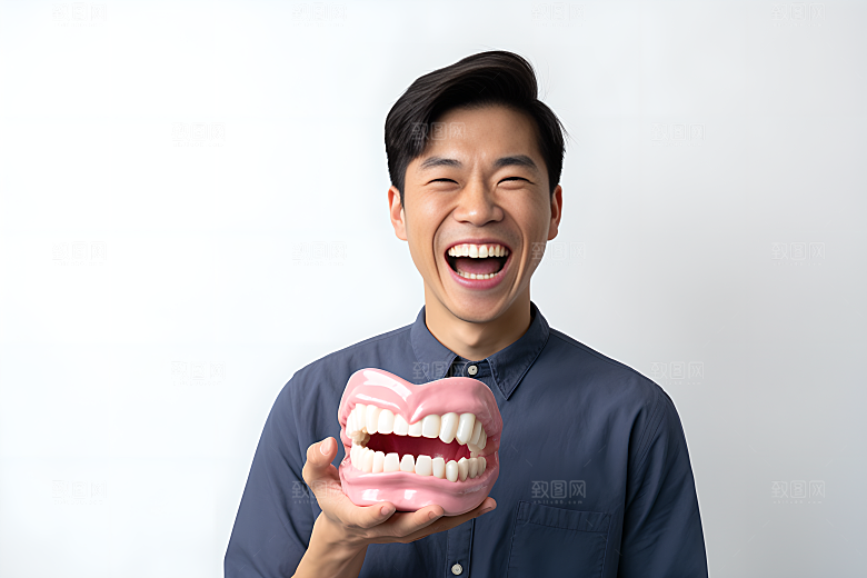 牙科广告人物假牙模型科普摄影图