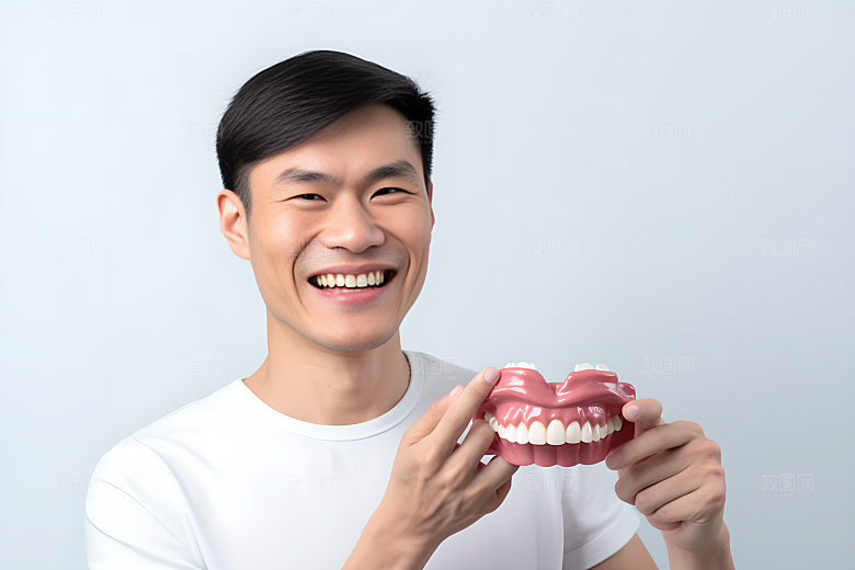 牙科广告人物假牙模型科普摄影图