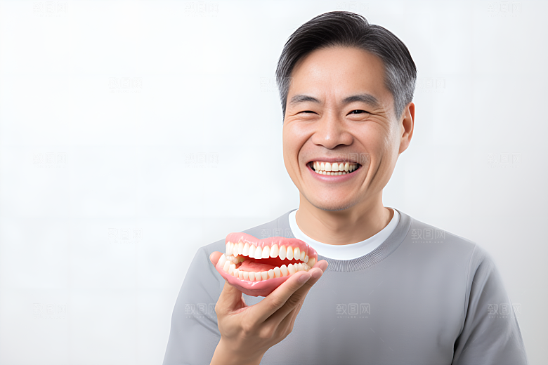 牙科广告人物高清假牙模型摄影图