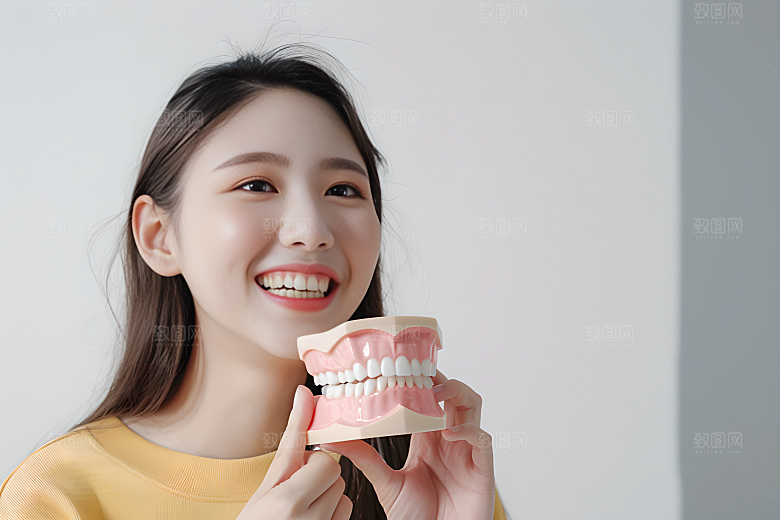 牙科广告人物假牙模型笑容摄影图
