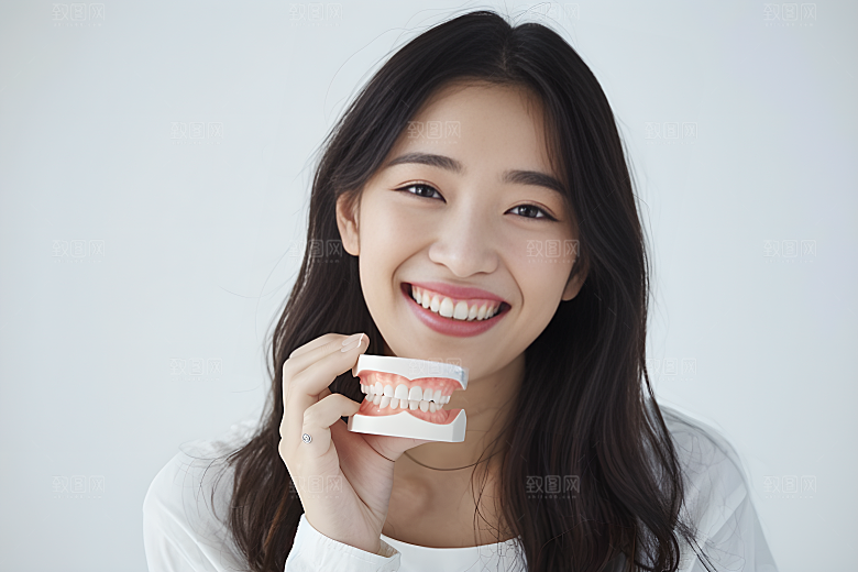 牙科广告人物人物肖像假牙模型摄影图