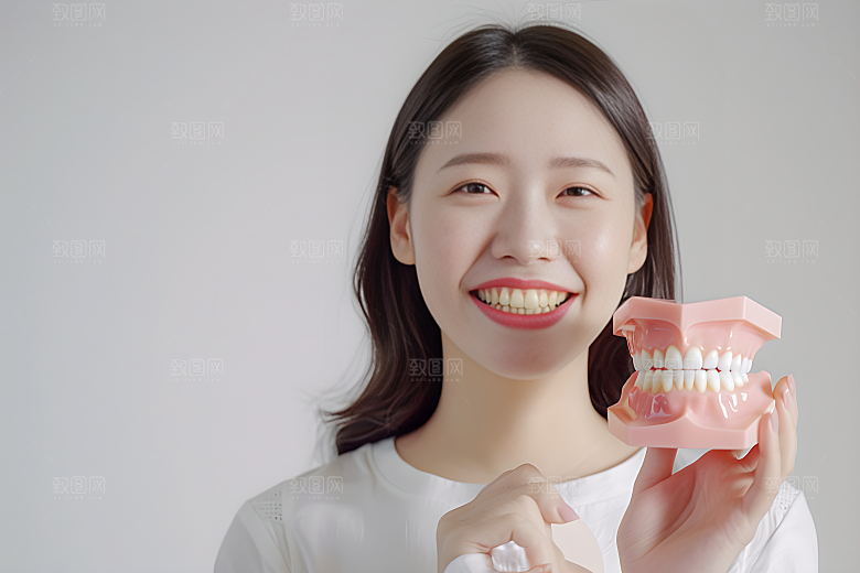 牙科广告人物假牙模型看牙医摄影图