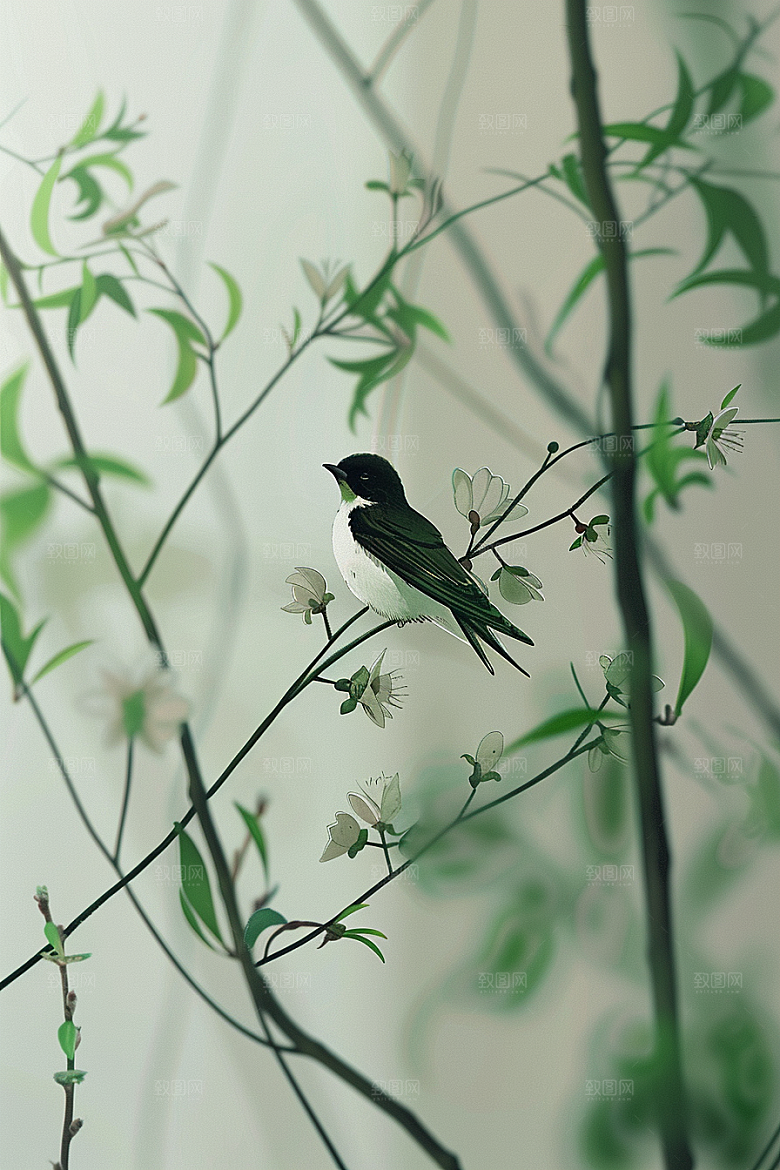 燕子国画春季插画