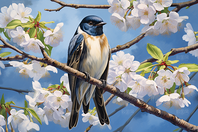 燕子清明水墨画插画