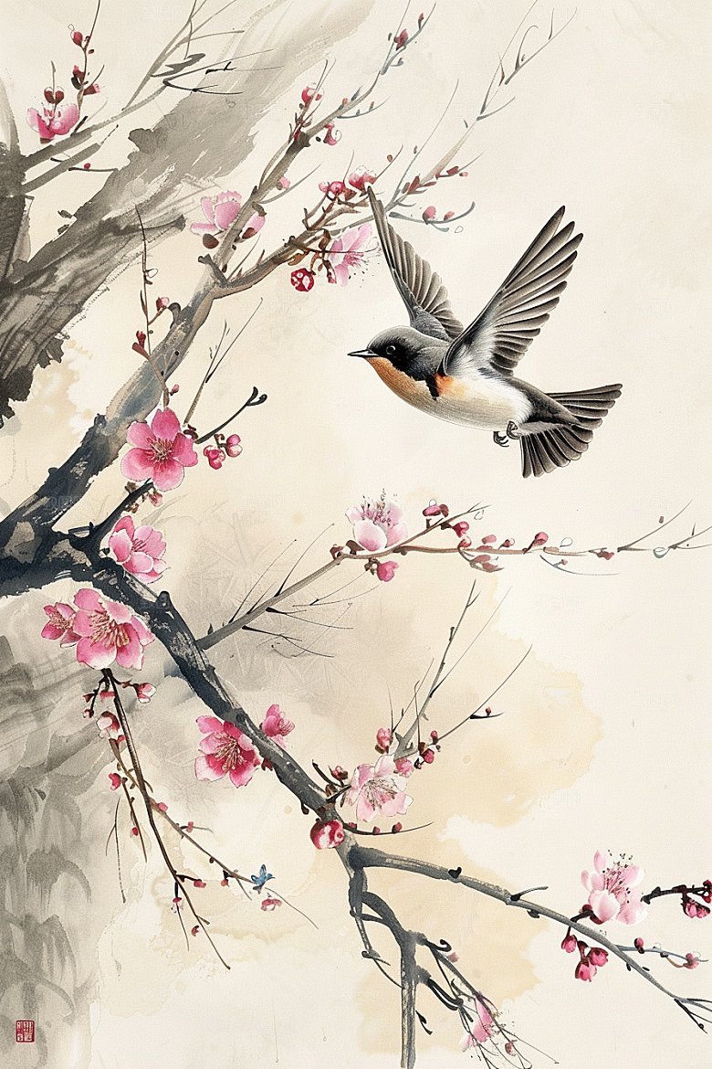 燕子水墨画高清插画