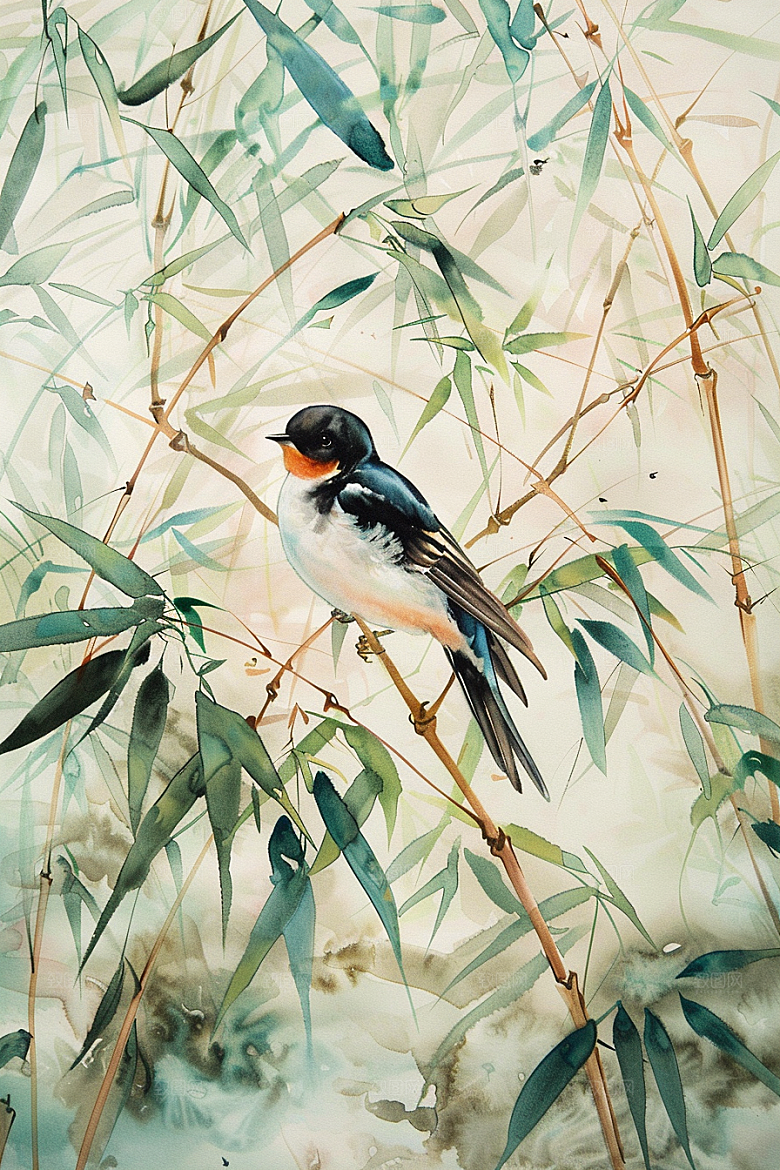 燕子春天笔墨插画