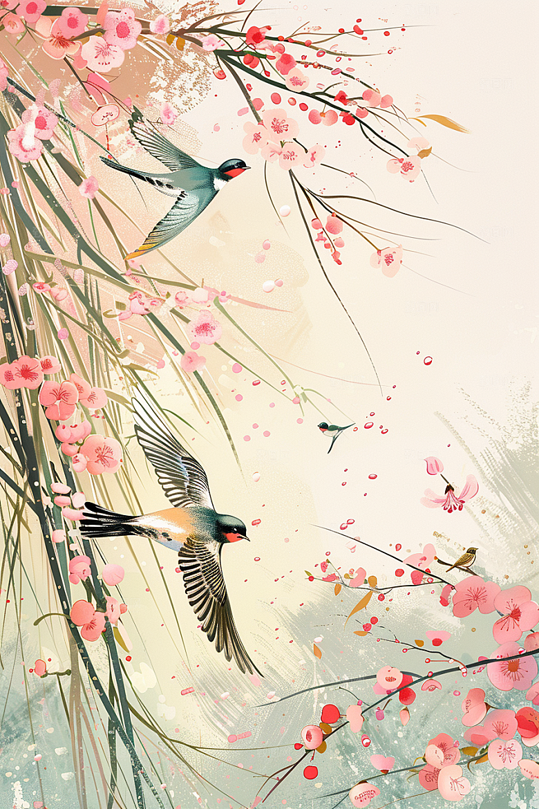 燕子中式春季插画