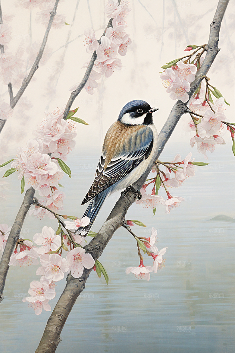燕子水墨画中式插画